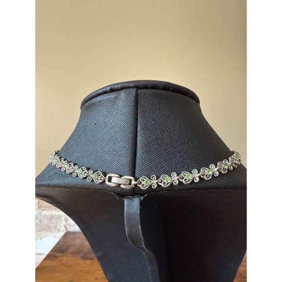 Vintage Silver & Green Gemstone Choker Necklace Princess Exotic India - Picture 4 of 14